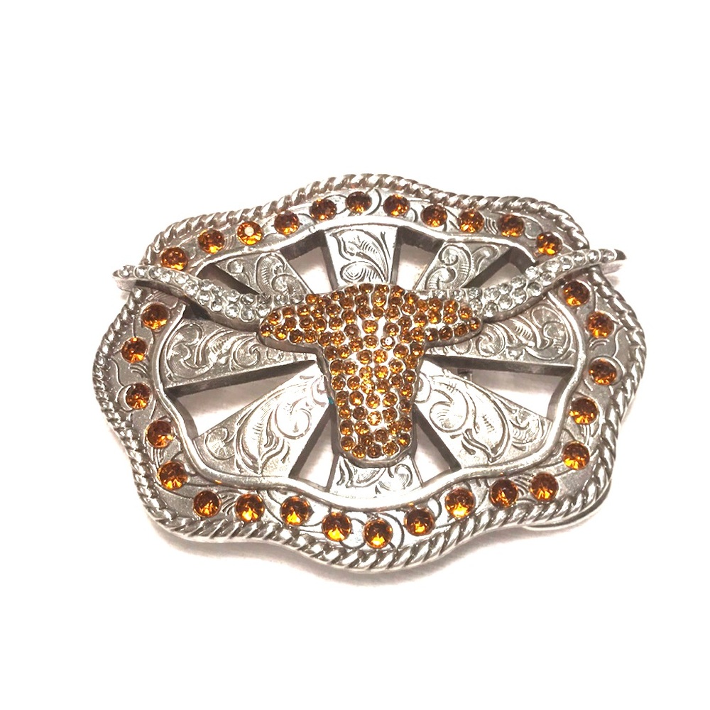 Longhorn rhinestone belt buckle